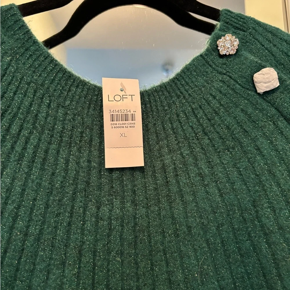 LOFT Green Dolman Sleeve Sweater Dress - Picture 2 of 3